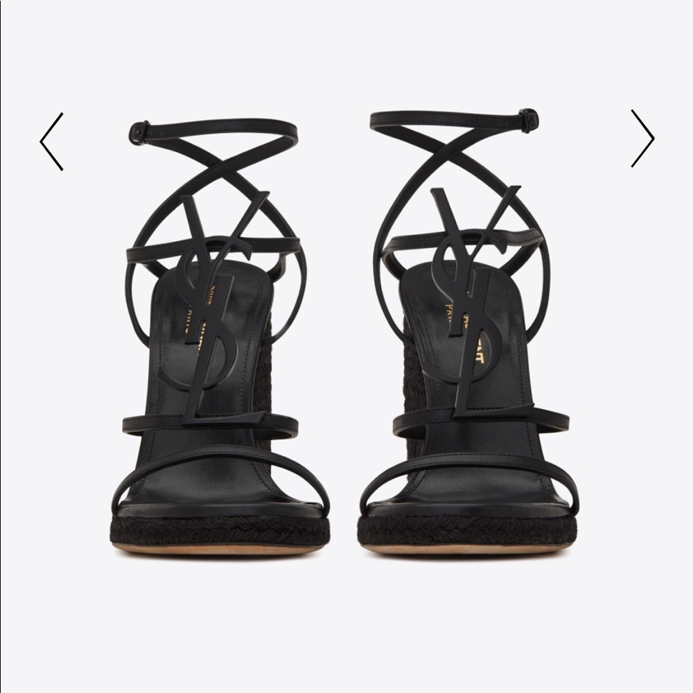 **SOLD***CASSANDRA WEDGE ESPADRILLES IN LEATHER WITH BLACK MONOGRAM 36/6